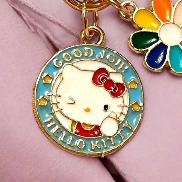 Blue Rainbow Flower Hello Kitty Bag Charm Zipper Pull - Picture 2 of 2